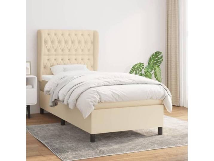 Strapazierfähiger Stoff höhenverstellbares Kopfteil Boxspringbett Creme Boxspringbett mit Matratze Creme 90x190 cm Stoff Bett mit Taschenfederkernmatratze höhenverstellbarem Kopfteil