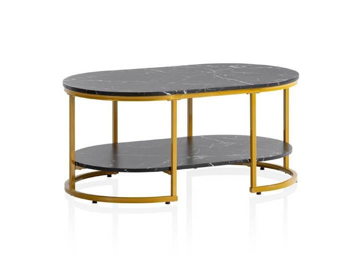 furnicato Couchtisch mit Ablage 100x60x45 cm Schwarz-Gold (1-St), Wohnzimmertisch mit praktischer Ablage und rutschfesten Noppen