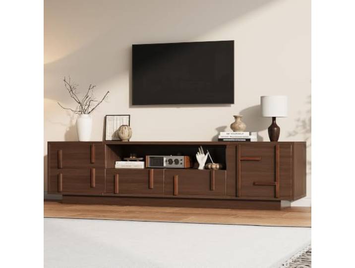 BXEYXE TV‑Schrank 180x40x45cm aus MDF, lowboard, Stand‑TV‑Schrank mit 4 Schubladen, 1 Schrankfach & 2 offenen Ablagen, bis 75‑Zoll‑Fernseher, für Wohnzimmer