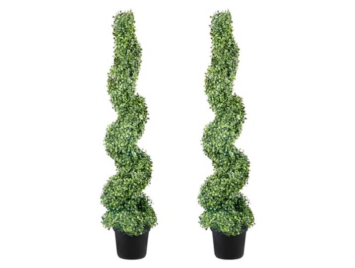VEVOR Buis Topiaire Artificiel 122 cm Buis Artificiel Extérieur en Spirale 2 Fausses Plantes en PE 10 Feuilles Remplaçables avec Pot sans Odeur pour Décoration Intérieur Jardin Terrasse Balcon Entrée