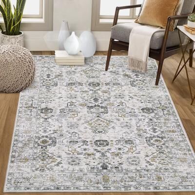 Garvee Washable Vintage Floral Distressed Area Rug