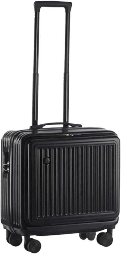 Reisekoffer - Handgepäck Trolley - Geschäftsreisen - Fronttasche Voll geöffnet - 18 Zoll - Schwarz