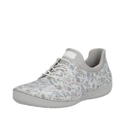 Slip-On Sneaker RIEKER, Damen, Gr. 37, bunt (hellgrau multi), Lederimitat, Schuhe, Slipper, Halbschuh, Freizeitschuh mit floraler Musterung