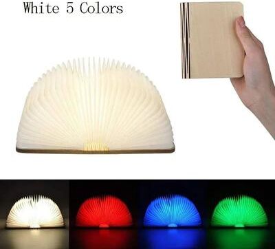 Uplift Picks Rechargeable RGB Folding Wooden Book Lamp For Cozy Room Decor white (5 Colors) 10x8x2.5cm