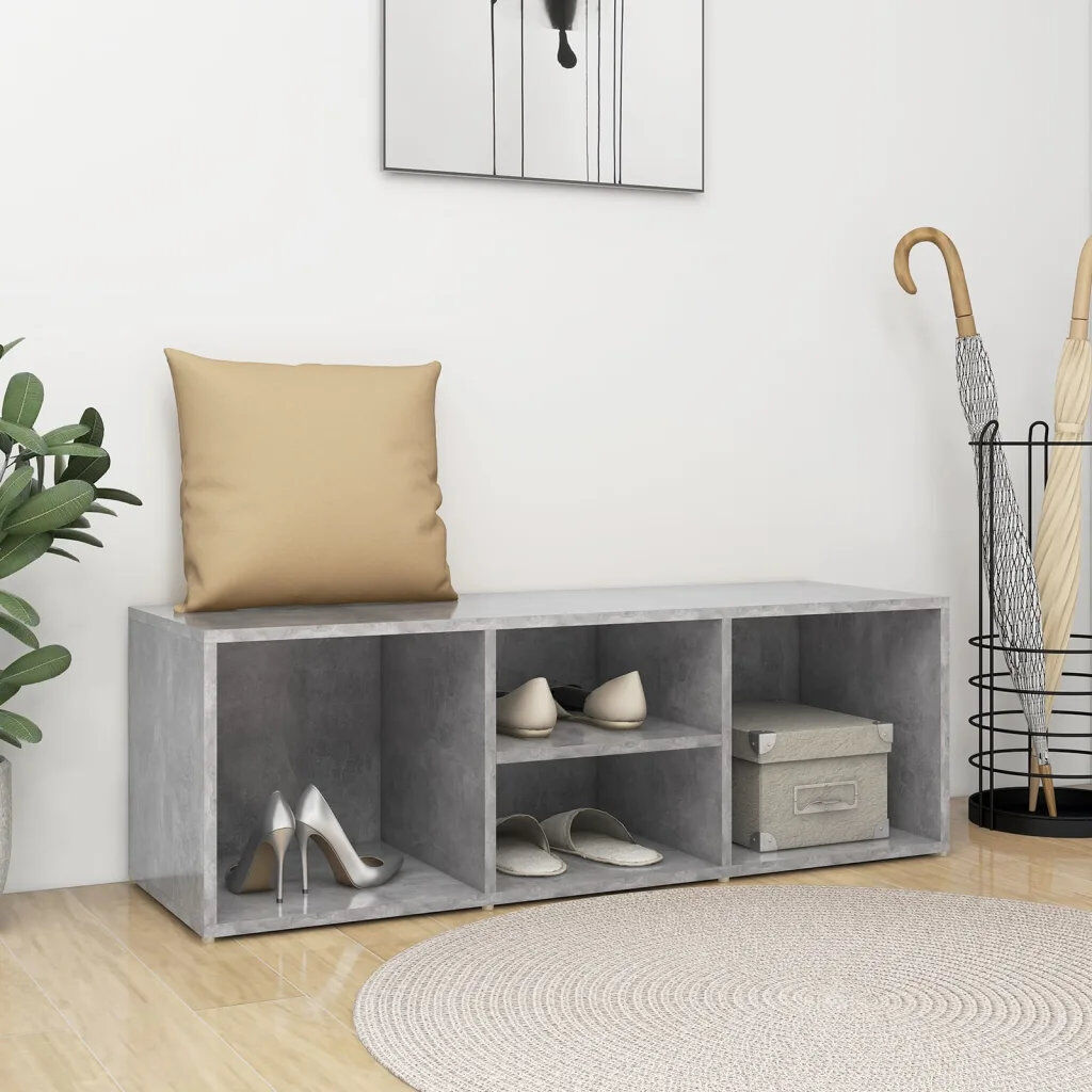 Ebern Designs 10 Pair Solid Wood Shoe Storage Bench Concrete Grey 10