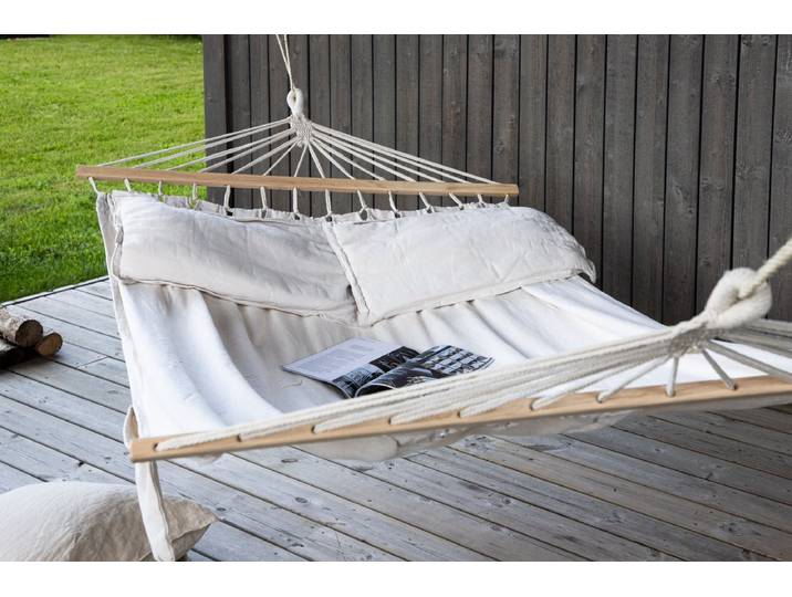 Garten Hängematte Carima - aus Baumwolle in Weiß - Weiß- Braun - Luxusbetten24