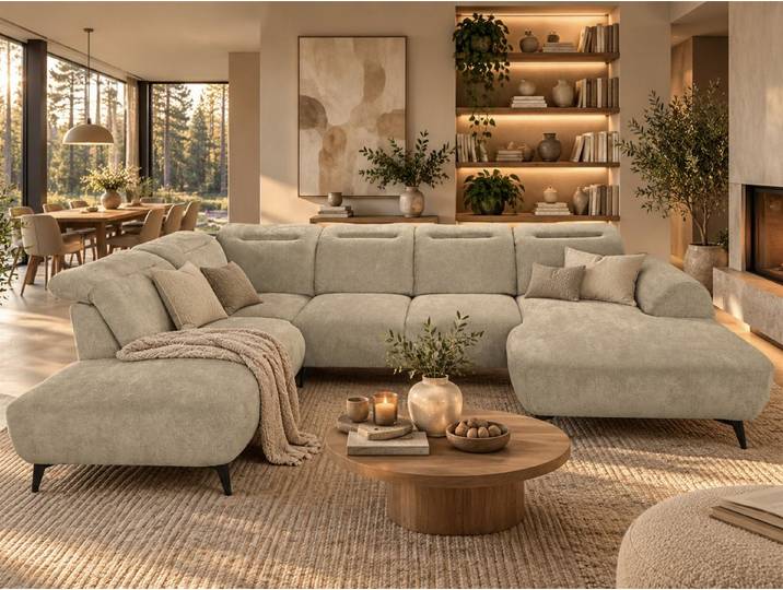 Fun Möbel Wohnlandschaft Sofa U-Form ALETTE in Polsterstoff Doha, Sofa Rücken echt bezogen