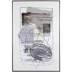 Bild Ölbild Wire No. 2, modernes Gewebebild mit Metallapplikationen, Grau, 82x122 cm