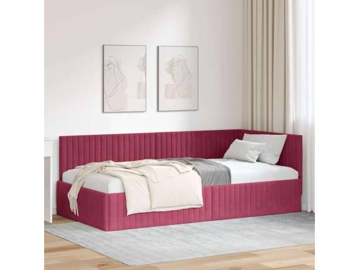 RJPLMFV Eckbettgestell, Bordeaux, 100 x 200 cm, Velours Platzsparendes Design, verstellbares Kopfteil, Lattenrost, einfache Reinigung