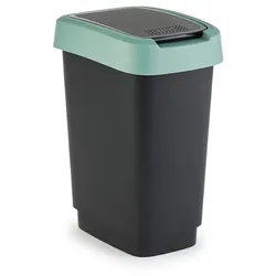 PROREGAL Klassischer Abfalleimer für Innenbereich | 10 Liter, HxBxT 33x18x24,8cm | Kunststoff | Schwarz-Grün