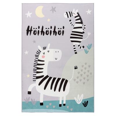 Kinderteppich KAYOOM "Wonder 128", grau, B:115cm H:8mm L:160cm, Polyester, Teppiche, Kinderteppich, Kurzflor, Vegan, Fußbodenheizungsgeeignet, Zebra