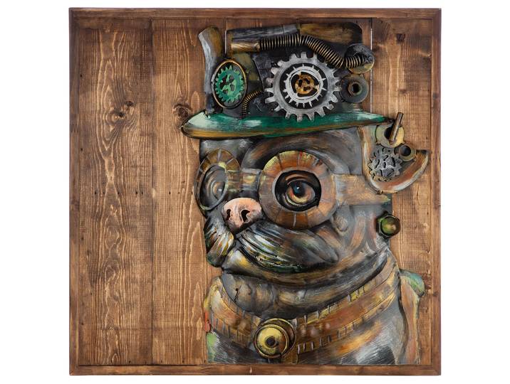 Metallbild GILDE Bild quadratisch Steampunk Dog , farbe bild(er): braun, B:50cm H:50cm T:5,5cm, Holz, Bilder, Metallbild