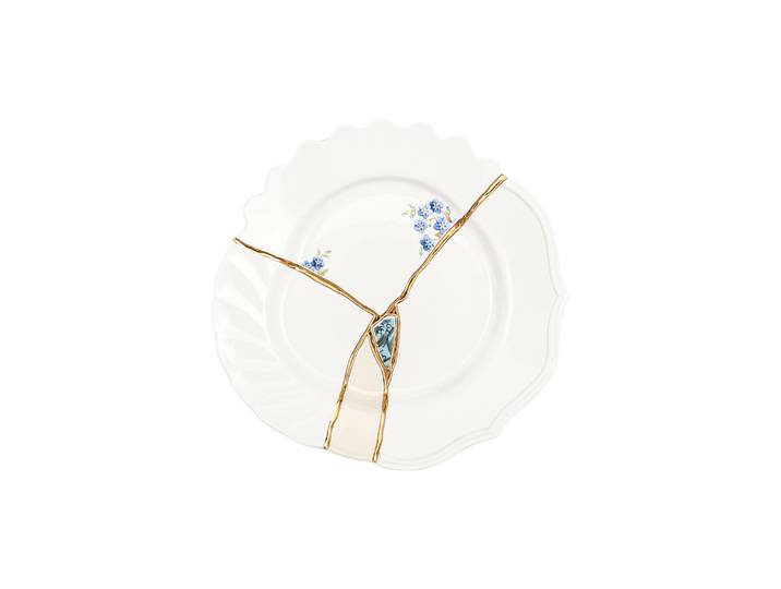 Seletti - Assiette à dessert Kintsugi - Blanc - Or - Designer Marcantonio