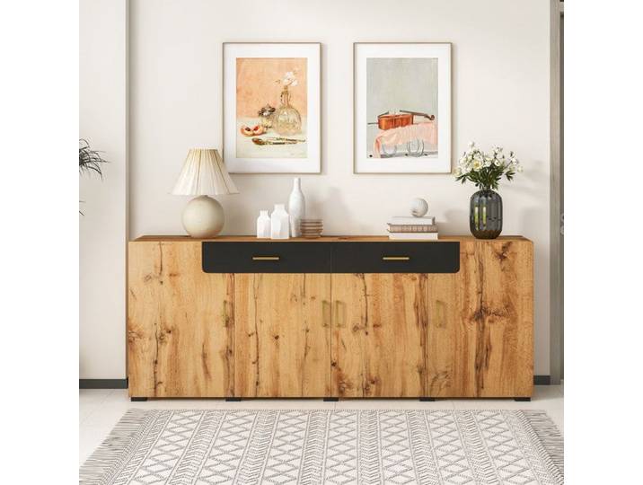 Buffet de Salon - Moderne Buffet avec 4 Portes + 2 tiroirs avec Beaucoup d'espace de Rangement - pour Salle à Manger 208x39 5x80cm