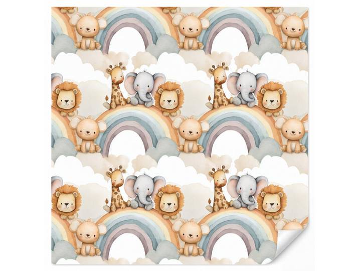 OnlyWow Kindertapete - Safari - Regenbogen - Farbenfroh - 200x220 cm, Weiß, Papier, Rechteckig, 200x220 cm, Tapeten & Wandverkleidungen, Vliestapeten
