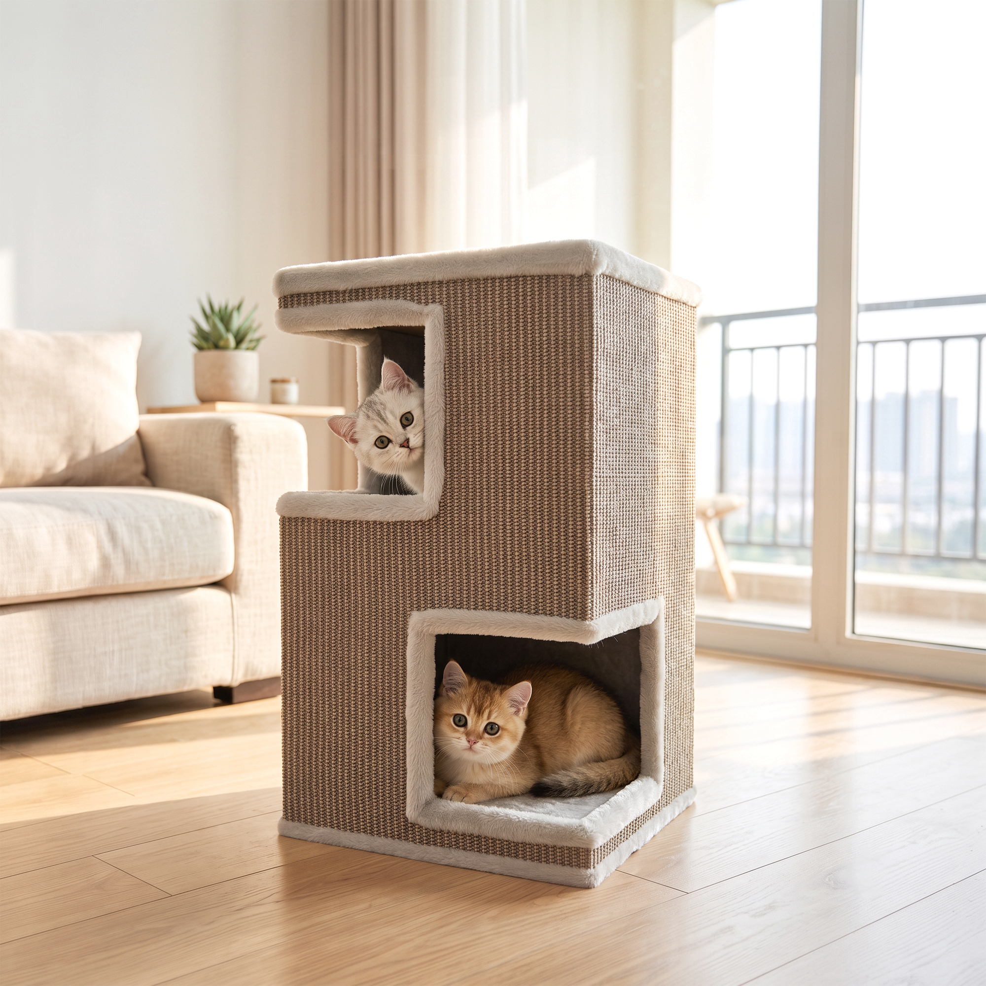 Pawhut Torre per gatti a 3 livelli con casetta, superfici tiragraffi e 2 nicchie   Aosom Italy