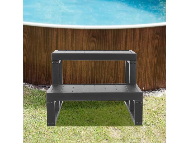 Escalier de piscine à 2 niveaux, escalier de spa, marche de bain, échelle de piscine antidérapante pour spa intérieur et extérieur (60 x 54 x 42 cm), noir