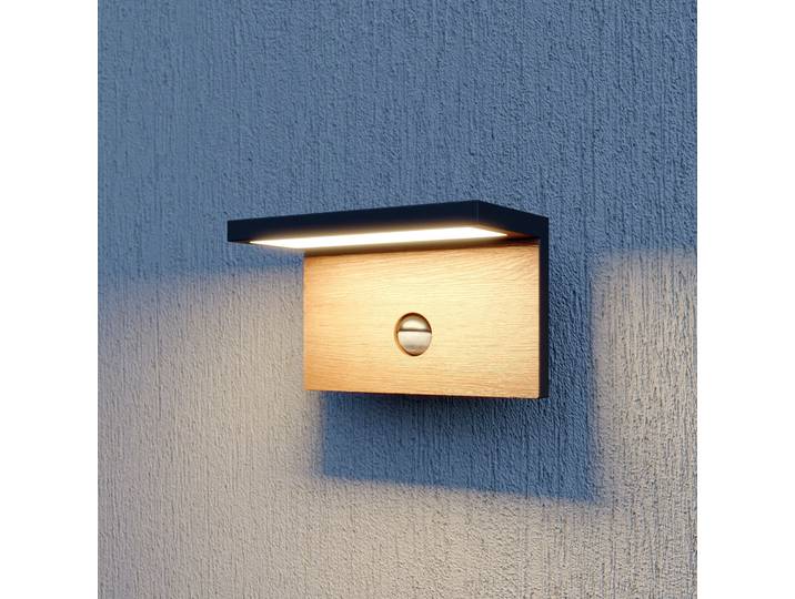Lignus Außenwandleuchte w/Sensor Dark Grey/Wood - Lucande - Modern - Metall - Einflammig