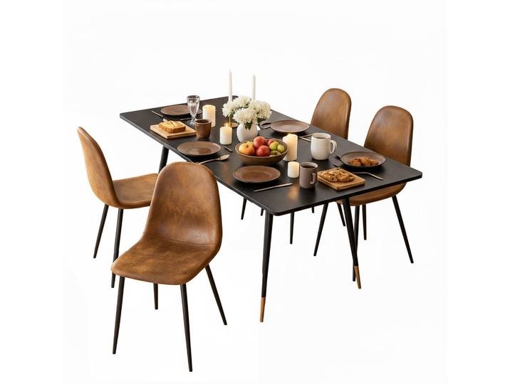 Meubles Cosy Ausziehbarer Esstisch Schwarz mit goldenen Beinen + 4 Stühle in Wildlederoptik, Mehrfarbig, Metall, 40x86x39 cm, Esszimmer, Bänke, Tischgruppen & Eckbankgruppen