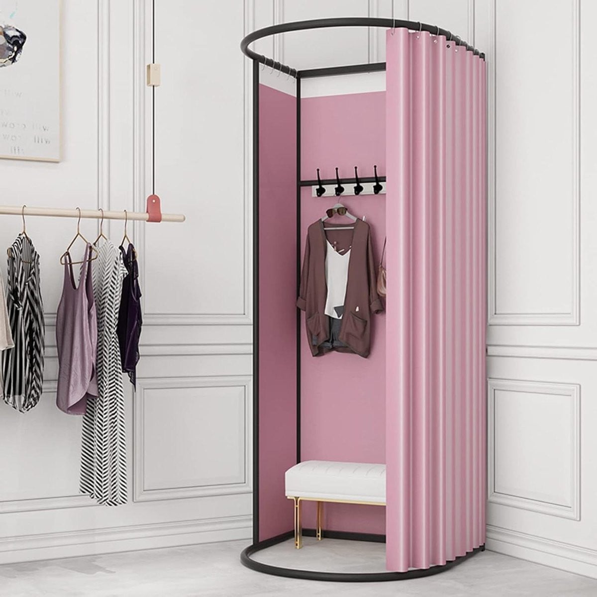 Mobiele Paskamer met Verduisterend Gordijn voor Privacy - Roze - B/D/H: 85 x 80 x 200 cm