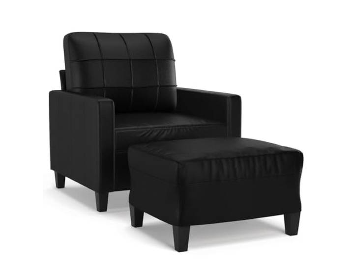 Todiikf Sessel mit Hocker Schwarz Kunstleder Polstersessel 2er-Set Modernes Polstermöbel Set aus pflegeleichtem Kunstleder und Metallgestell für Wohnzimmer und Schlafzimmer.