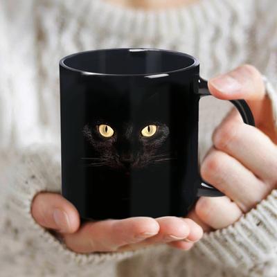 Black Cat Coffee Mug With 11oz Playful Design Black Cat Coffee Mug With 11oz Playful Design