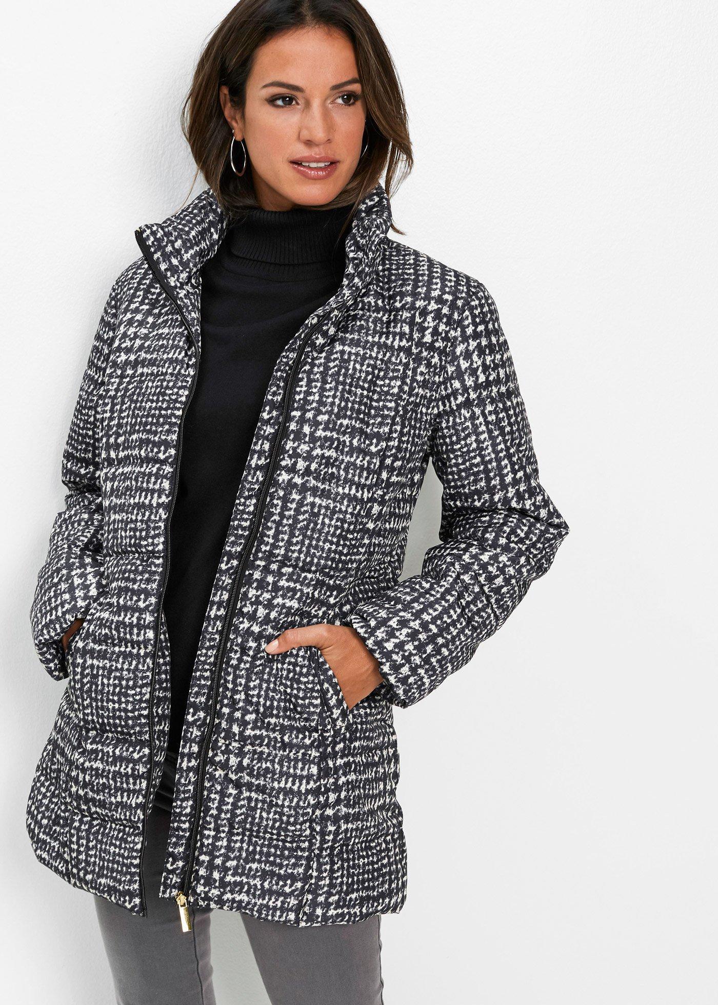 bonprix Long-Steppjacke, schwarz, Gr.52, Schicke Long-Steppjacke mit Stehkragen