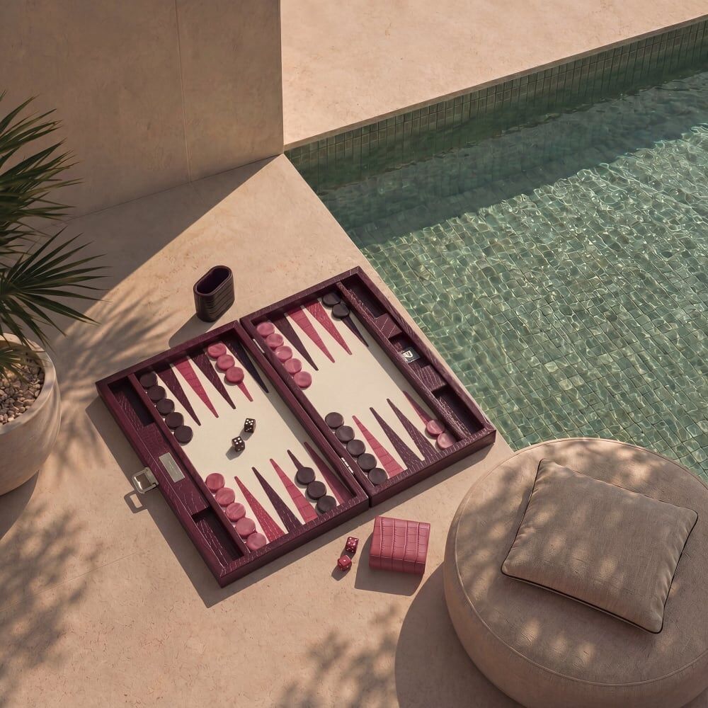 Premium Interiors Backgammon - medium en cuir prune Violet 38x7x24cm
