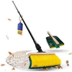 Novaliv Premium Krallenbesen mit Stiel 50cm inkl. Kehrgarnitur Outdoor, Spezialbesen gebogenen, Reinigungsutensil, Grün, Gelb