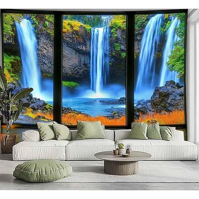 3D-Wandteppich mit Seeblick, Naturlandschaft aus dem Fenster, Waldmotiv, künstliche Fensterkulisse für Wohnzimmer, Yogaraum und Meditationsraum