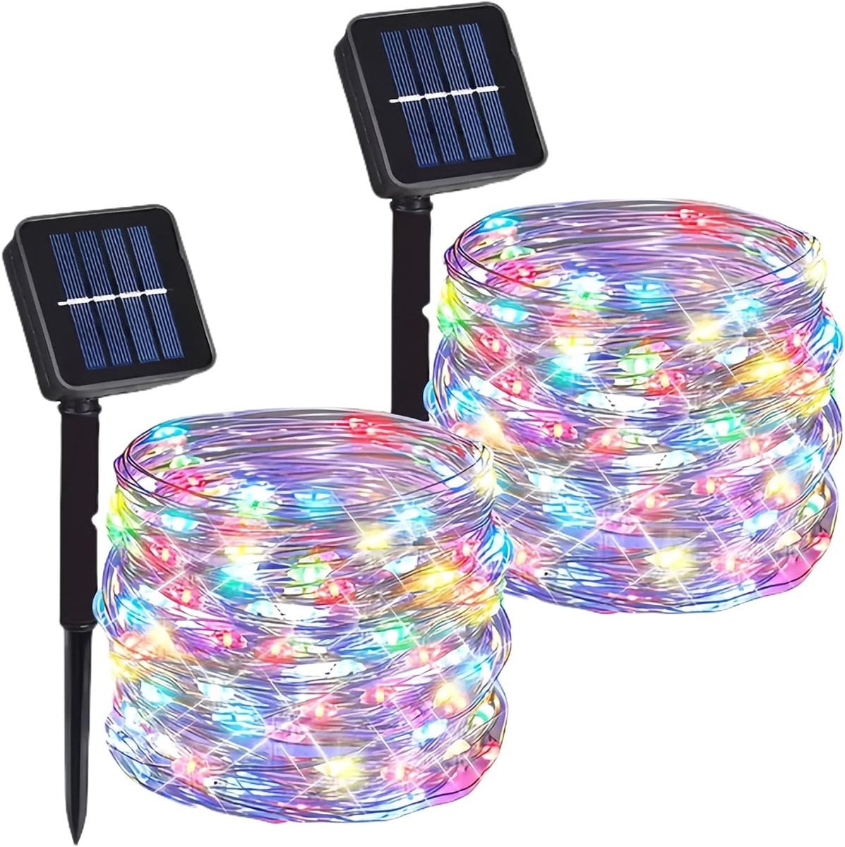 Set van 2 Solar Tuinverlichting Lichtsnoeren met 100 LED Multicolour RGB, 2 x 10M