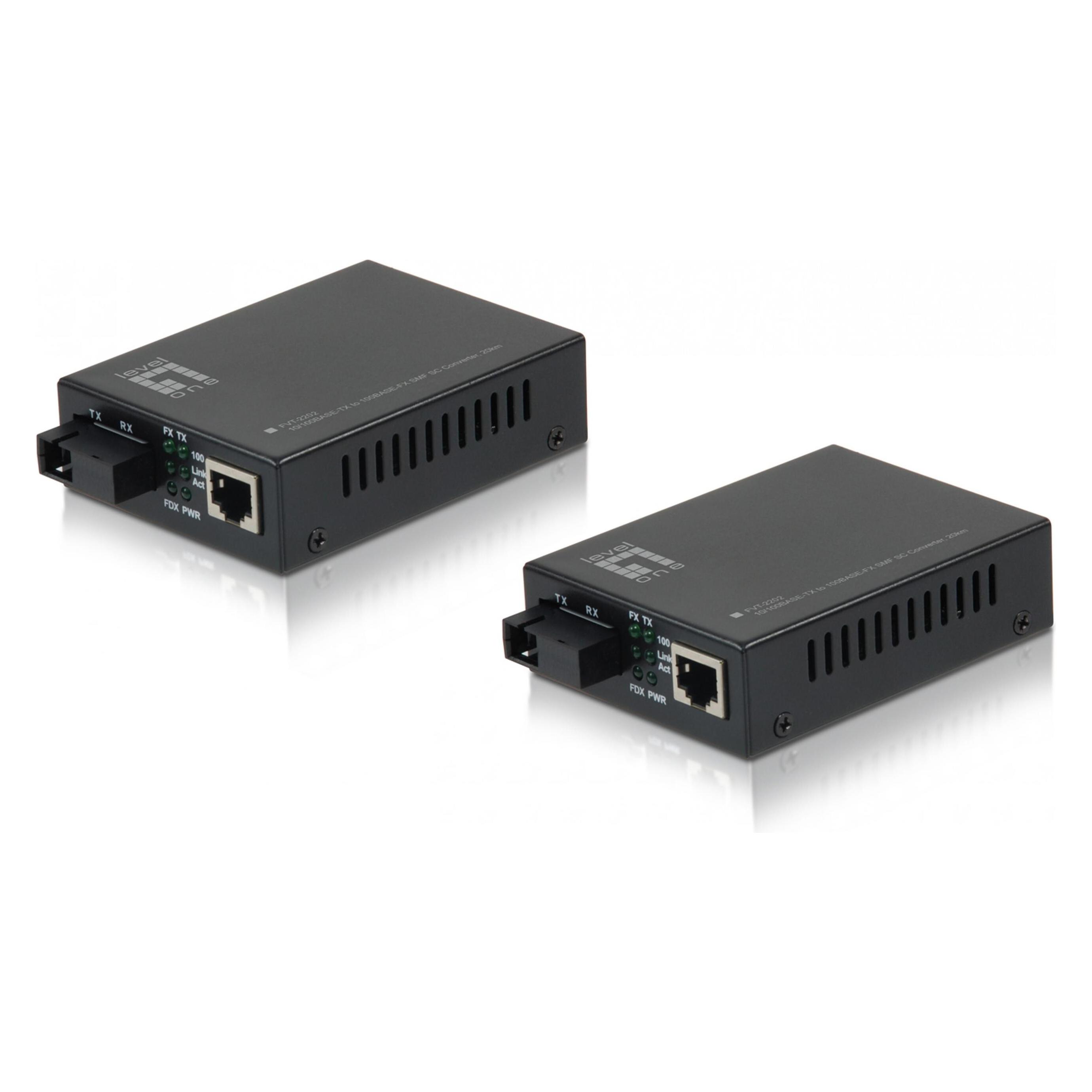 LevelOne RJ45 to SC BIDI Fast Ethernet Media Converter Set, Single-Mode Fiber (Media Konverter) (FVT-2202)