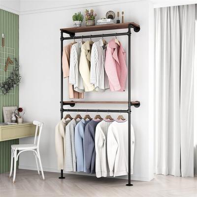 No Industrial Pipe Clothing Racks with 2 Tier Shelves