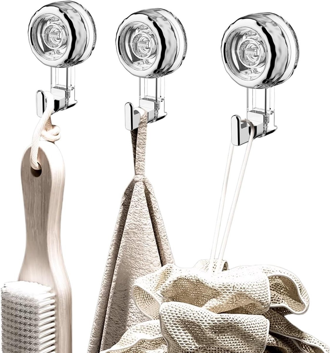 Set van 3 transparante wandhaakjes met zuignappen voor handdoeken, badkamer en keuken