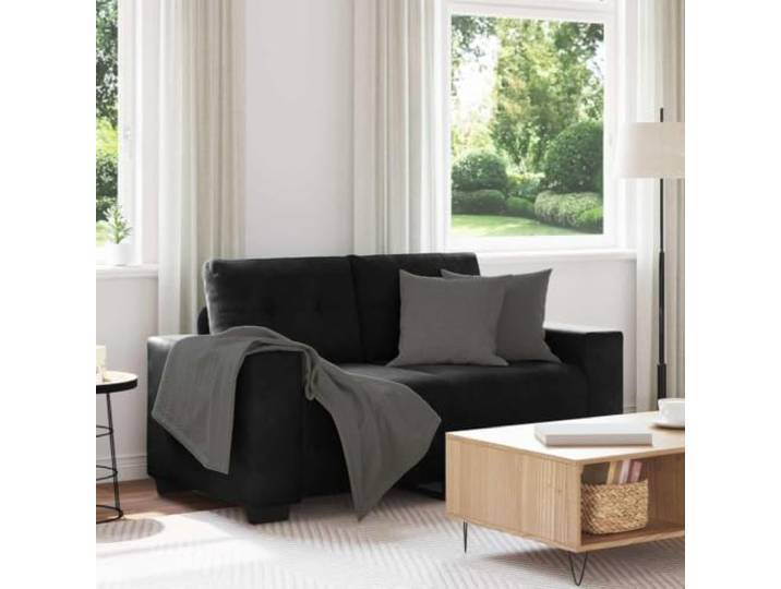 ZXQVLMRS Zweisitzer-Sofa Samt 160x77x82 cm Schwarz Gepolsterte Sitzfläche, Robuster Metall-Holz-Rahmen, Modernes Design
