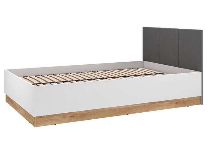 Feldmann-Wohnen Einzelbett Torino (Kopfteil gepolstert, mit Stauraum, 1-tlg., moderne Optik, mit Lattenrahmen, Kopfteil gepolstert), weiß Eiche Castello graphit mit Lattenrahmen