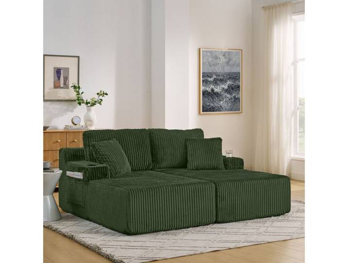 ROVRYN canapé compressé 2 places convertible canapé-lit fauteuil relax tissu côtelé vert