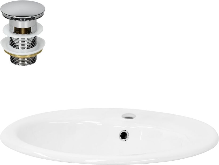 ML-Design Lavabo blanco ovalado de cerámica encastrable con desagüe plateado