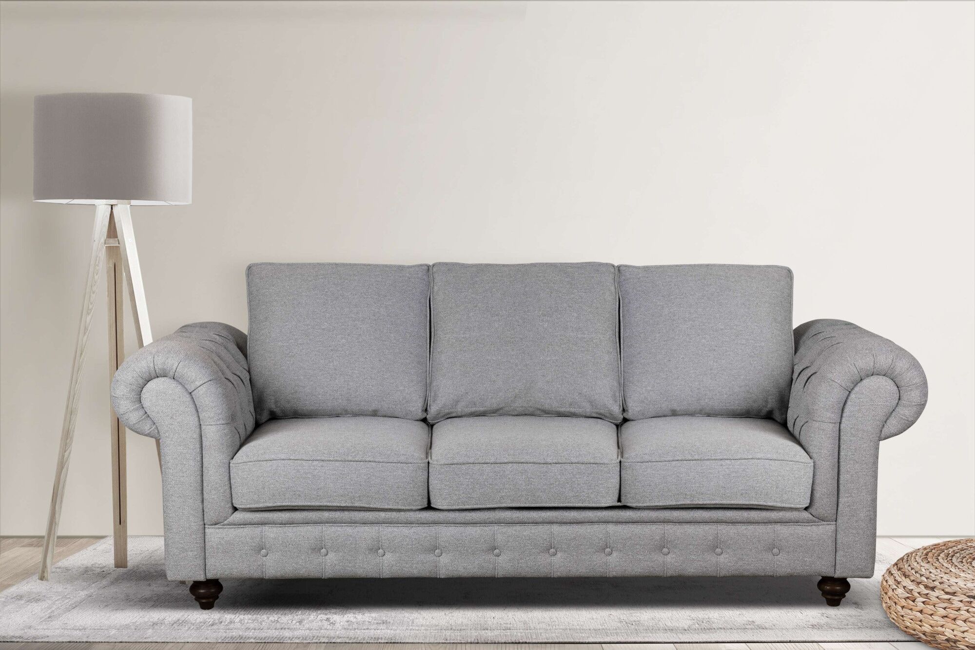 3-Sitzer HOME AFFAIRE "MENDITTE", grau, B:225cm H:90cm T:93cm, 100% Polyester, Sofas, 3-Sitzer, Knopfheftung im Armlehnbereich und an Vorderkante, hohe Qualität