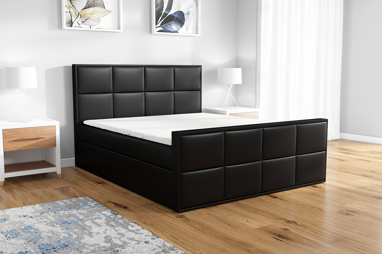 Mebloland Boxspringbed OMAR 140x200 met 2 lades, Bonell-matras, topper en hoofdbord