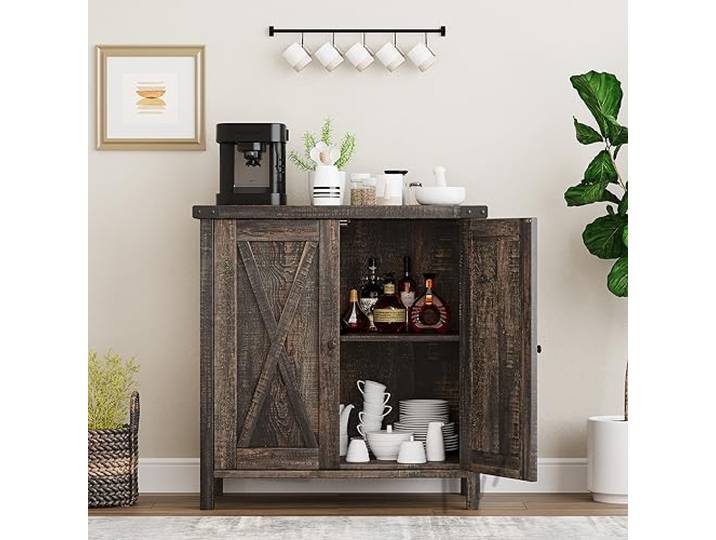 Danonlly Sideboard Buffet Beistellschrank Küchenschrank Aufbewahrungsschrank Akzentschrank Eingangsbereich aus MDF mit 2 Türen, Verstellbaren Ablagen für Küchen Wohnzimmer Esszimmer (Braun)
