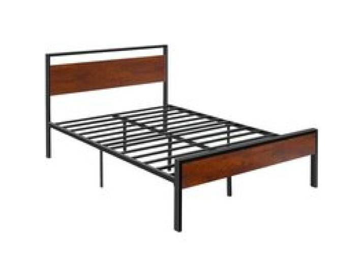 VEVOR Bettrahmen in voller Größe, Metall-Plattformbettrahmen mit Kopf- und Fußteil aus braunem Holz im Retro-Stil, großer Stauraum unter dem Bett, rutschfest, kein Boxspring erforderlich