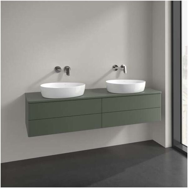 Villeroy und Boch Antao Waschtisch-Unterschrank K28050HL 4 Auszüge, 1600 x 360 x 500 mm, Front ohne Struktur, Leaf Green Matt Lacquer / Leaf Green Matt Lacquer