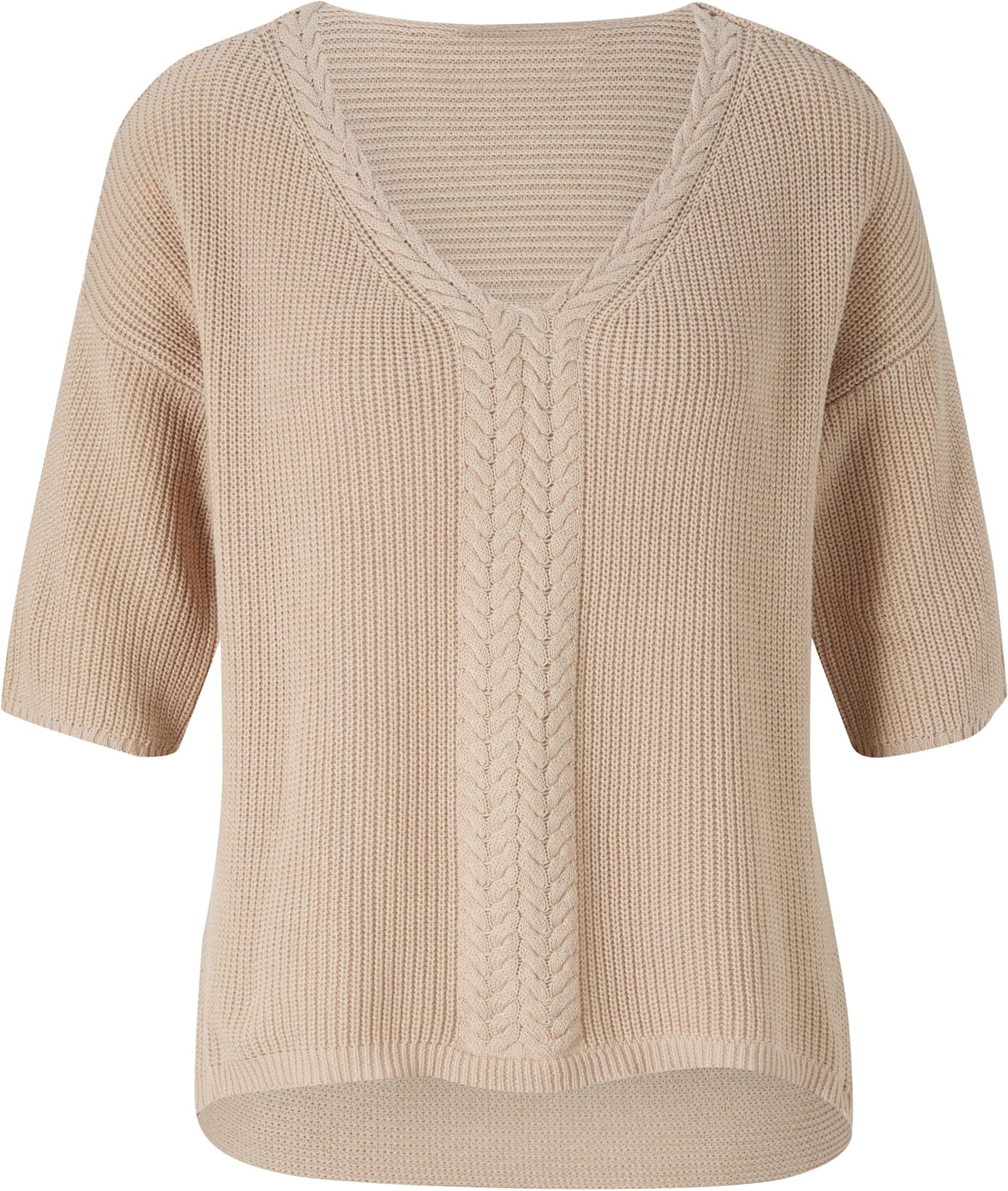 V-Ausschnitt-Pullover HEINE "Pullover", Damen, Gr. 42, beige (elfenbeinfarben), 100% Baumwolle, unifarben, Pullover V-Ausschnitt-Pullover elfenbeinfarben 42