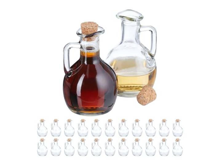 Relaxdays Set Huile et vinaigre\, Bouteille en Lot de 24\, Volume de Chaque : 150 ML\, Bouchon Aspect Bois\, Transparent