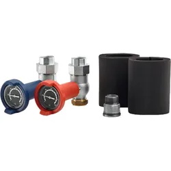 Buderus Anschluss-Set 28 mm auf Rp 1 für Vorlauf und Rücklauf mit Kugelhähnen, Thermometer und Isolierung