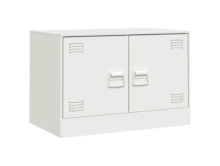 KGFHERENB TV-Schrank Weiß aus Stahl Lowboard 67x39x44 cm Kompakte TV-Bank fürs Schlafzimmer oder Wohnzimmer mit zwei Fächern und Griffen für aufgeräumte Mediengeräte.