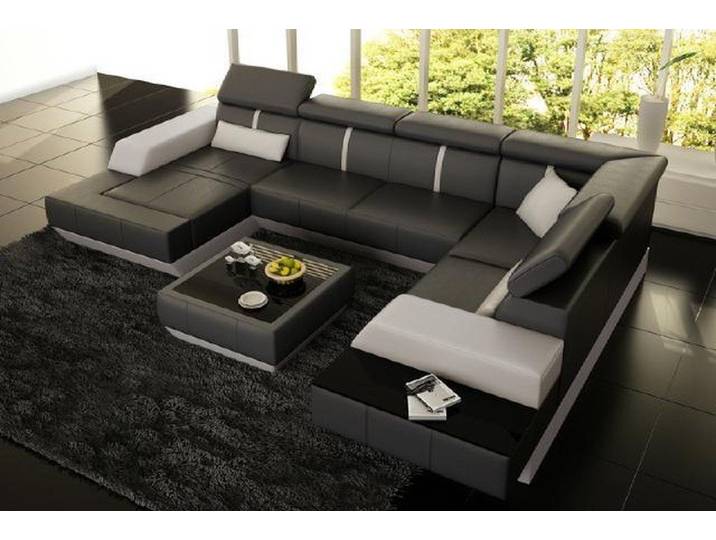 JVmoebel Wohnlandschaft Luxuriöse Ledercouch mit ergonomischen Kopfkissen und robustem Rahmen, Made in Europa