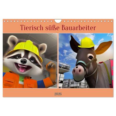 Tierisch süße Bauarbeiter (Wandkalender 2026 DIN A4 quer), CALVENDO Monatskalender