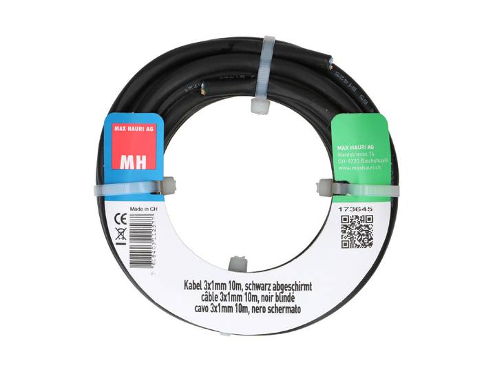 Max Hauri Elektrobiologie Mhag Kabel 3x1mm² 10m schwarz abgeschirmt